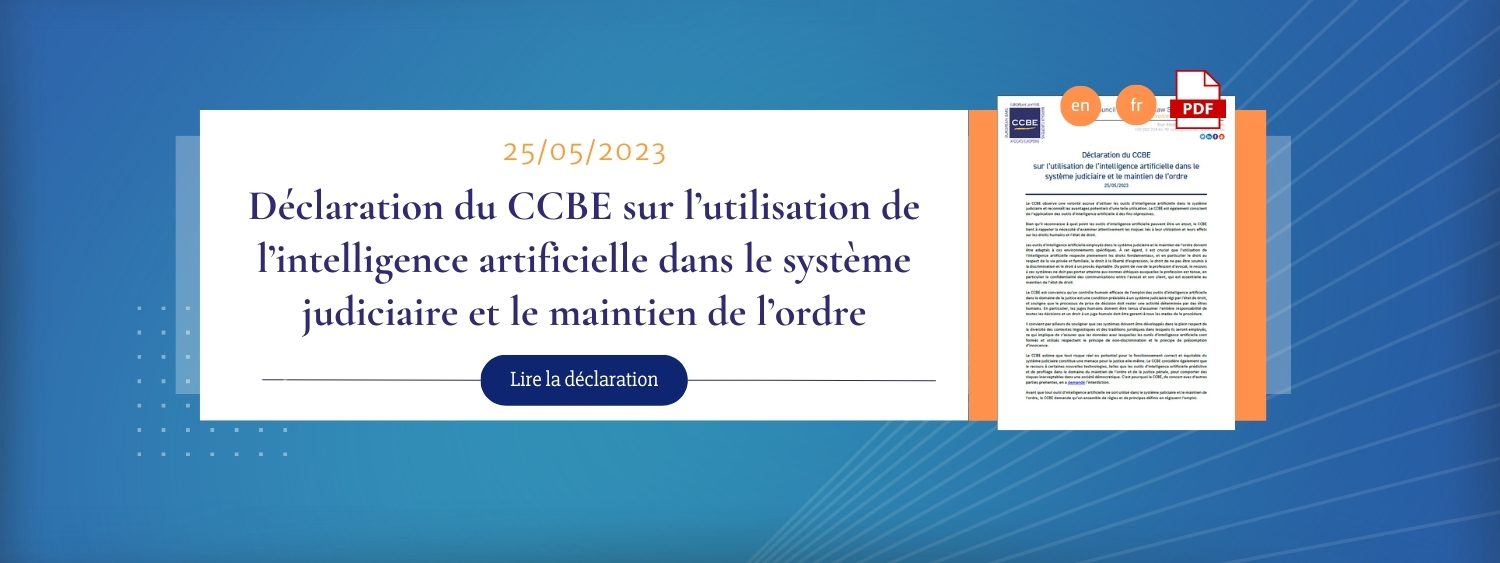 Lire la déclaration du CCBE sur l'utilisation de l'intelligence artificielle dans le système judiciaire